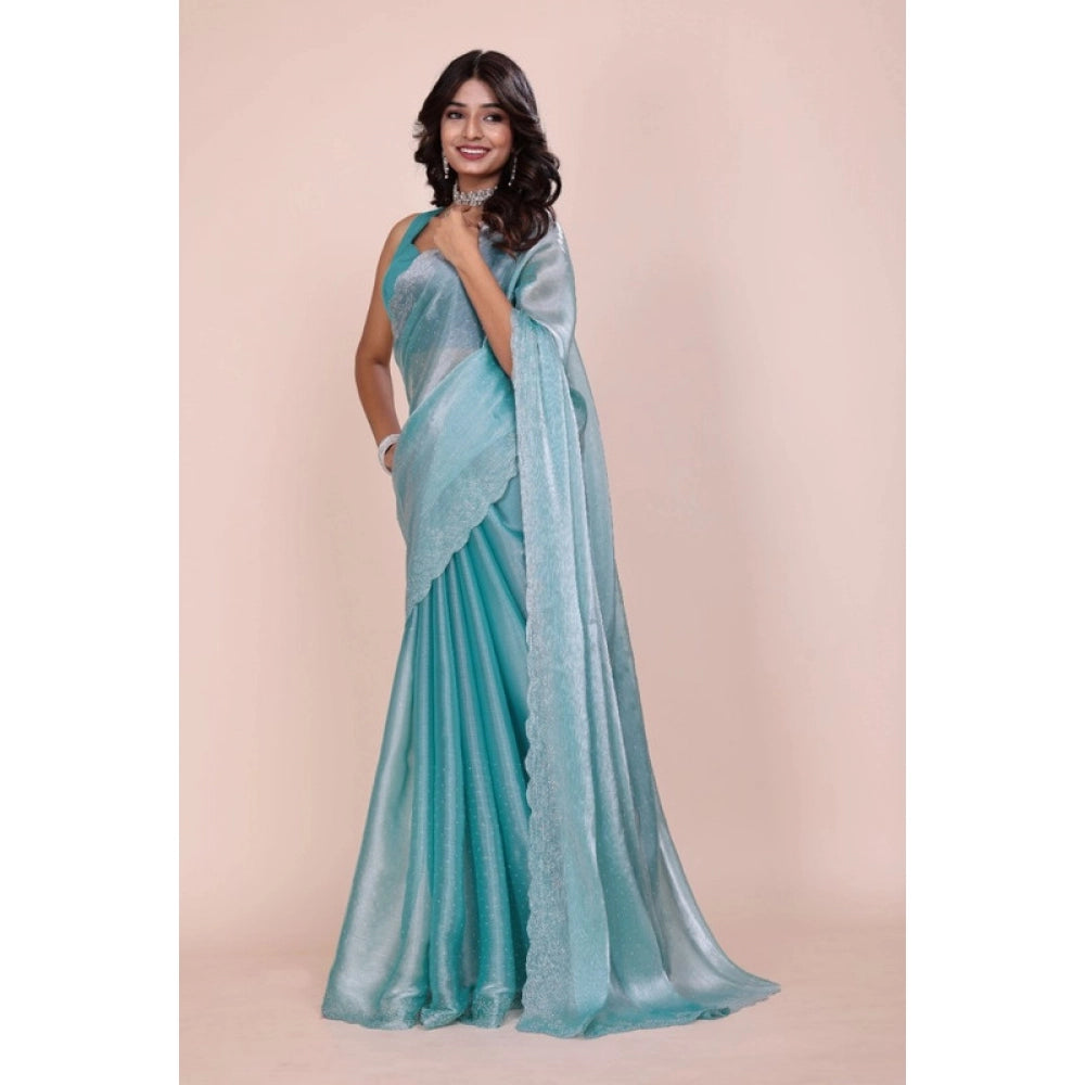Generic Women's Jimmy choo Embellished Bollywood Saree With Unstitched Blouse 5.5Mtr (Light Blue) Secondary image