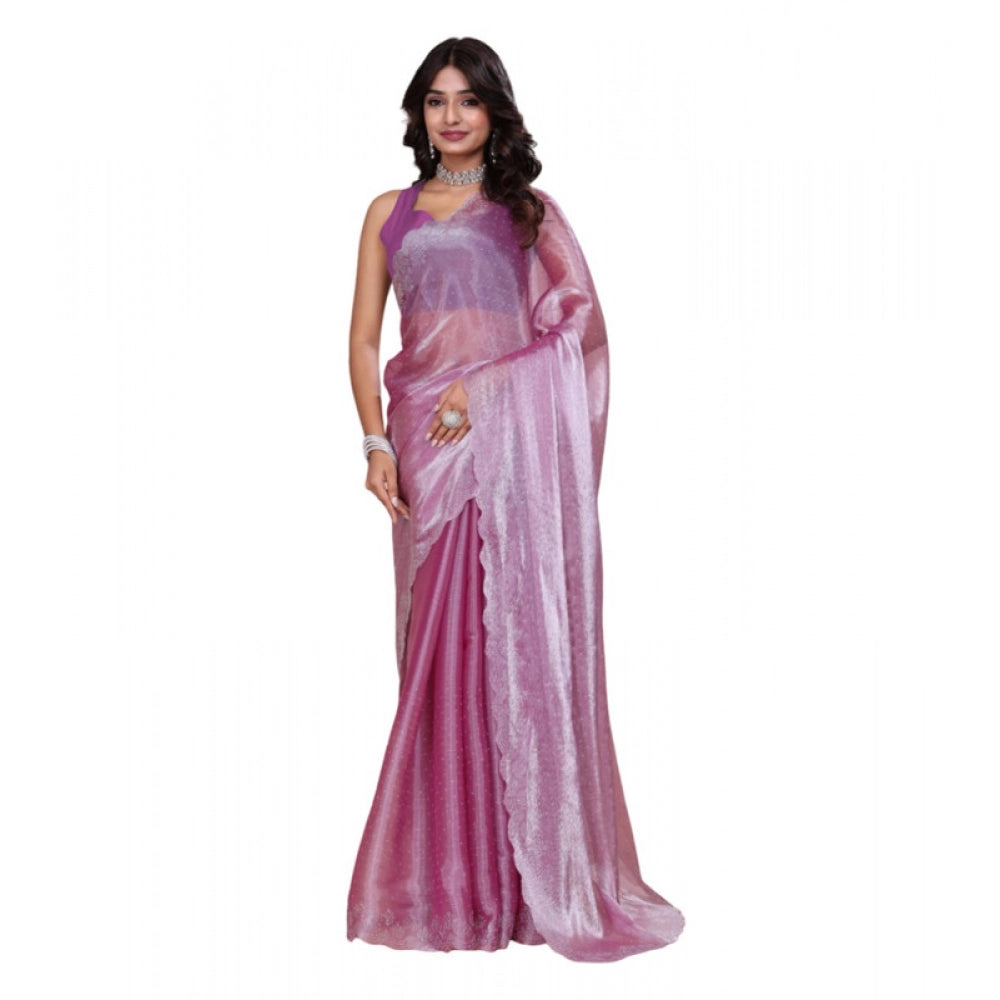 Generic Women's Jimmy choo Embellished Bollywood Saree With Unstitched Blouse 5.5Mtr (Magenta) Main image