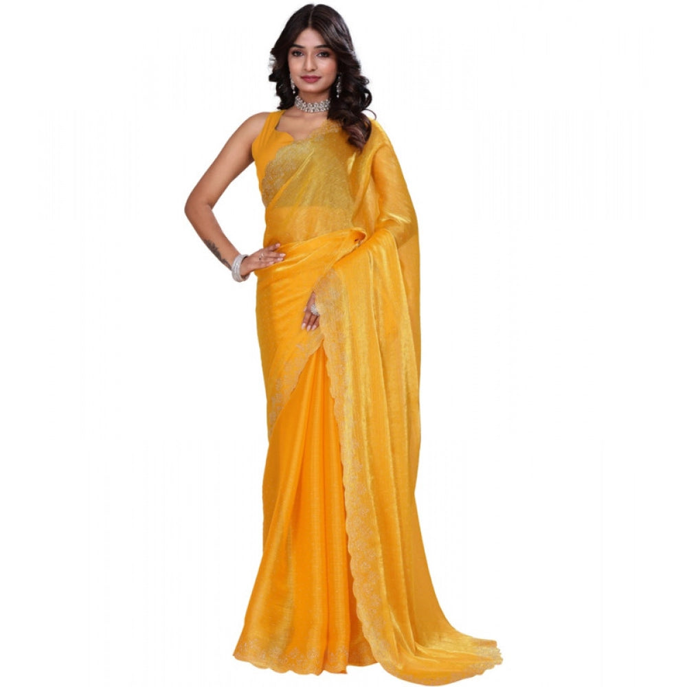 Generic Women's Jimmy choo Embellished Bollywood Saree With Unstitched Blouse 5.5Mtr (Mustard) Secondary image