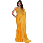 Generic Women's Jimmy choo Embellished Bollywood Saree With Unstitched Blouse 5.5Mtr (Mustard)