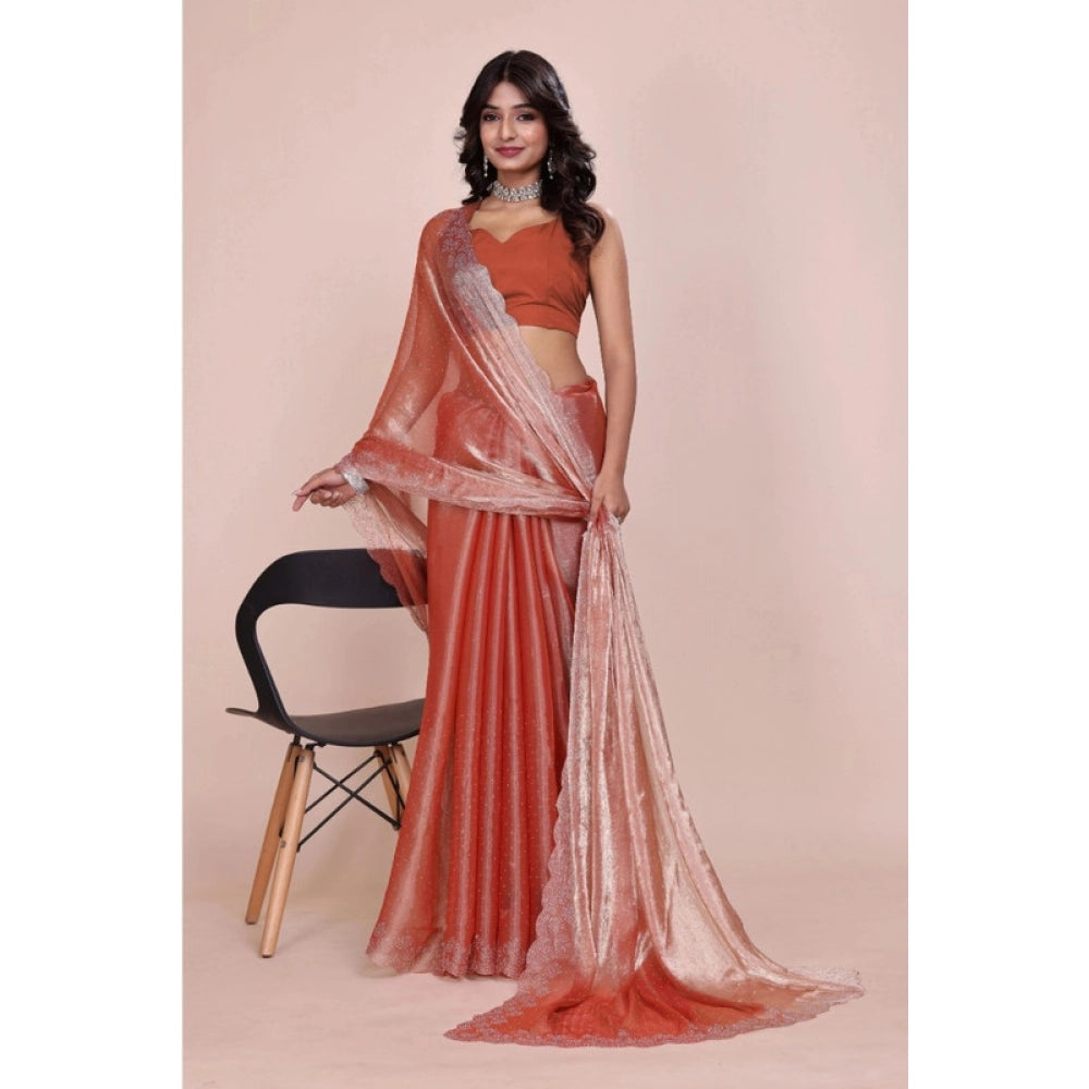 Generic Women's Jimmy choo Embellished Bollywood Saree With Unstitched Blouse 5.5Mtr (Orange) Secondary image