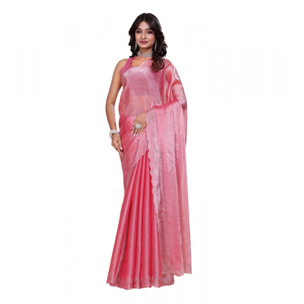 Generic Women's Jimmy choo Embellished Bollywood Saree With Unstitched Blouse 5.5Mtr (Pink) Main image