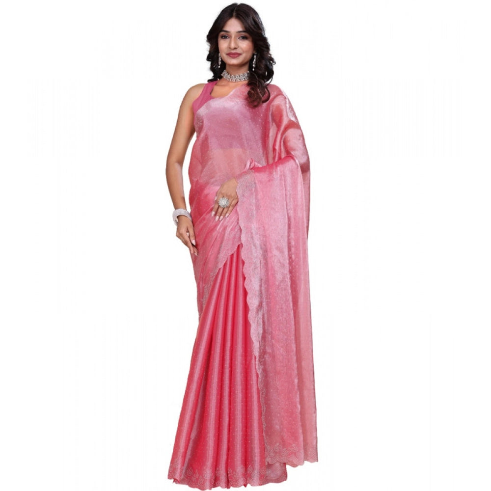 Generic Women's Jimmy choo Embellished Bollywood Saree With Unstitched Blouse 5.5Mtr (Pink) Secondary image