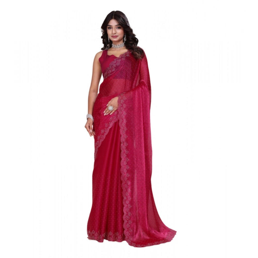 Generic Women's Jimmy choo Embellished Bollywood Saree With Unstitched Blouse 5.5Mtr (Red) Main image