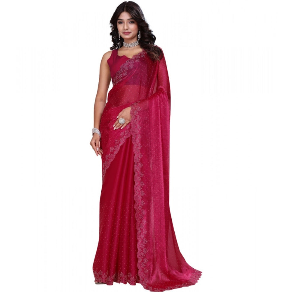 Generic Women's Jimmy choo Embellished Bollywood Saree With Unstitched Blouse 5.5Mtr (Red)