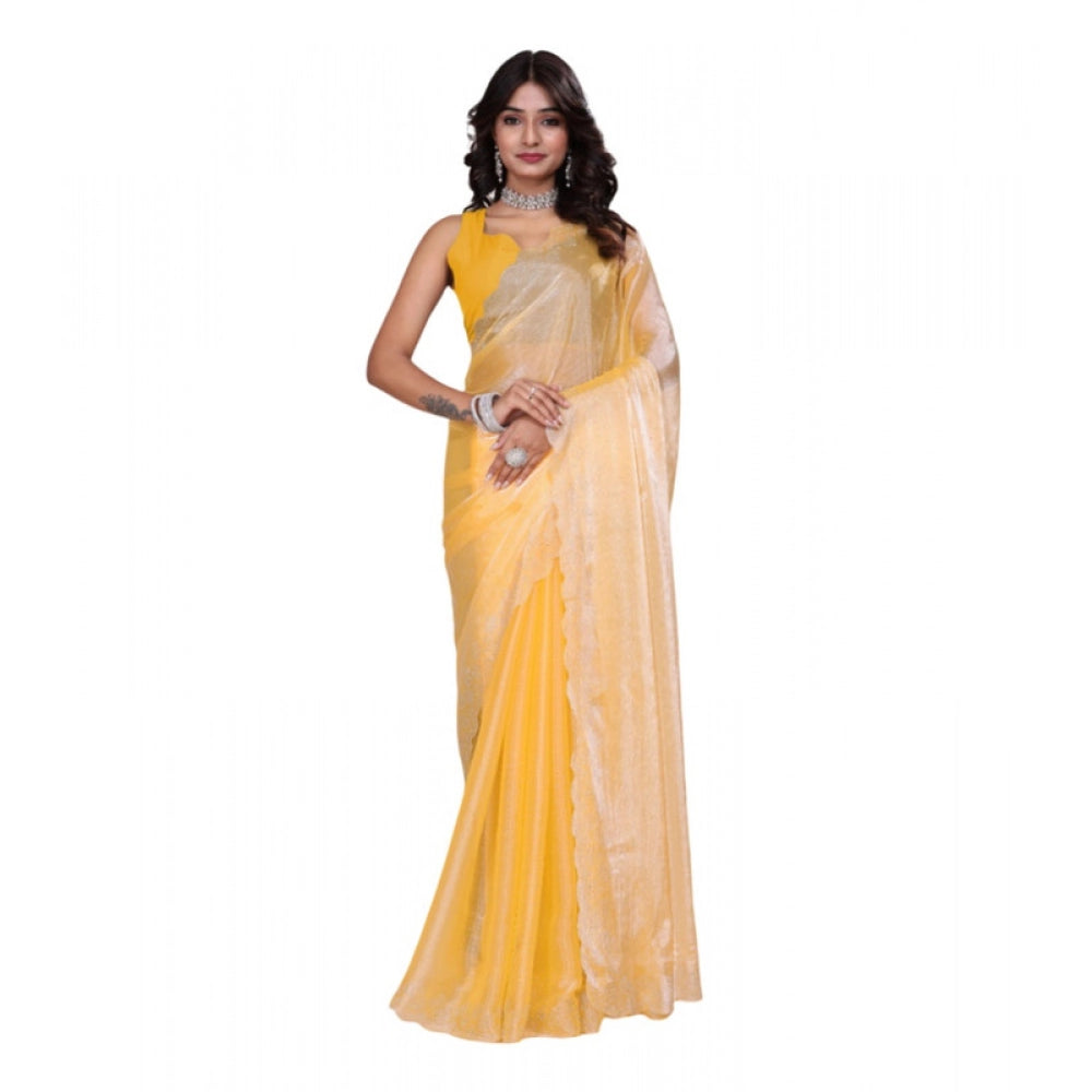 Generic Women's Tissue Pure Silk Embellished Bollywood Saree With Unstitched Blouse 5.5Mtr (Yellow) Main image