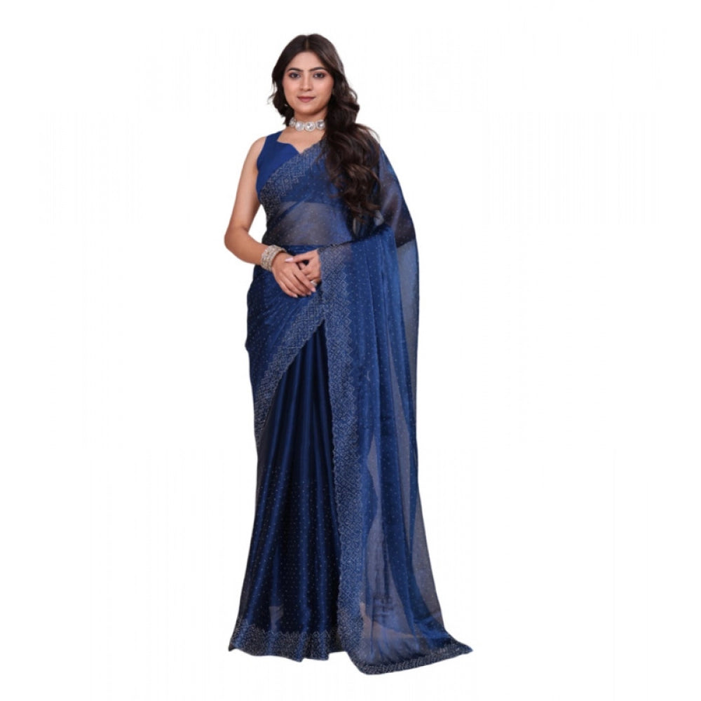 Generic Women's Jimmy choo Embellished Bollywood Saree With Unstitched Blouse 5.5Mtr (Blue) Main image