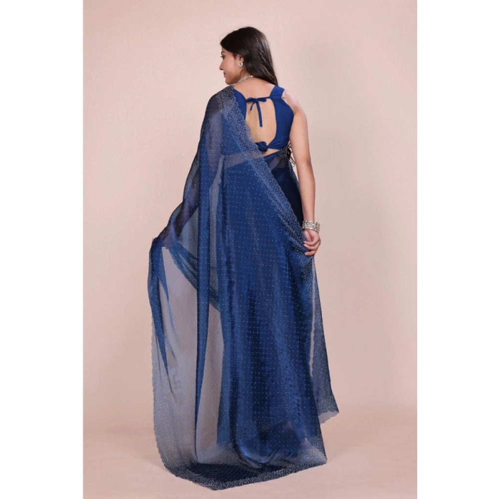 Generic Women's Jimmy choo Embellished Bollywood Saree With Unstitched Blouse 5.5Mtr (Blue) Secondary image
