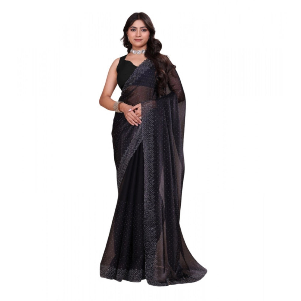 Generic Women's Jimmy choo Embellished Bollywood Saree With Unstitched Blouse 5.5Mtr (Black) Main image