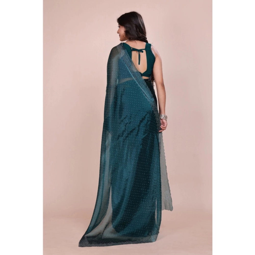 Generic Women's Jimmy choo Embellished Bollywood Saree With Unstitched Blouse 5.5Mtr (Green) Secondary image
