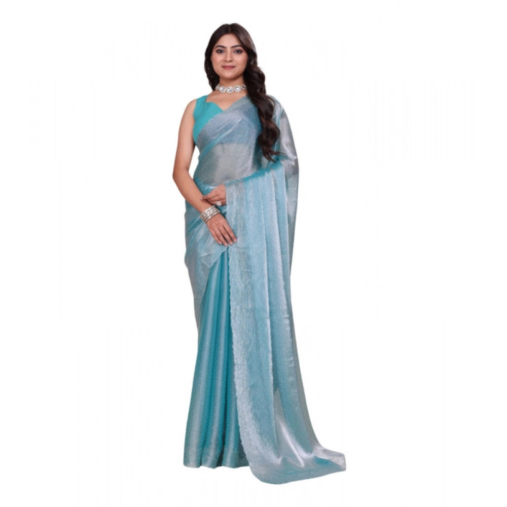 Generic Women's Jimmy choo Embellished Bollywood Saree With Unstitched Blouse 5.5Mtr (Light Blue) Main image
