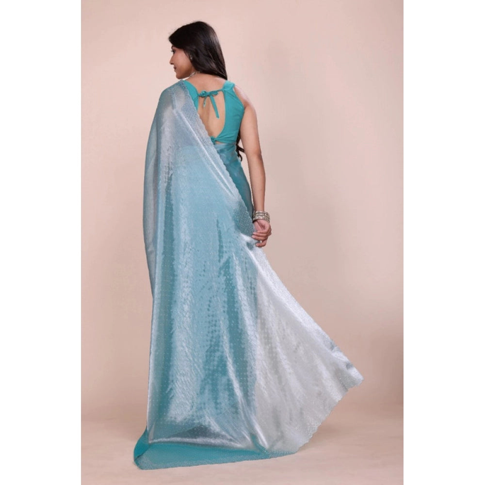 Generic Women's Jimmy choo Embellished Bollywood Saree With Unstitched Blouse 5.5Mtr (Light Blue) Secondary image