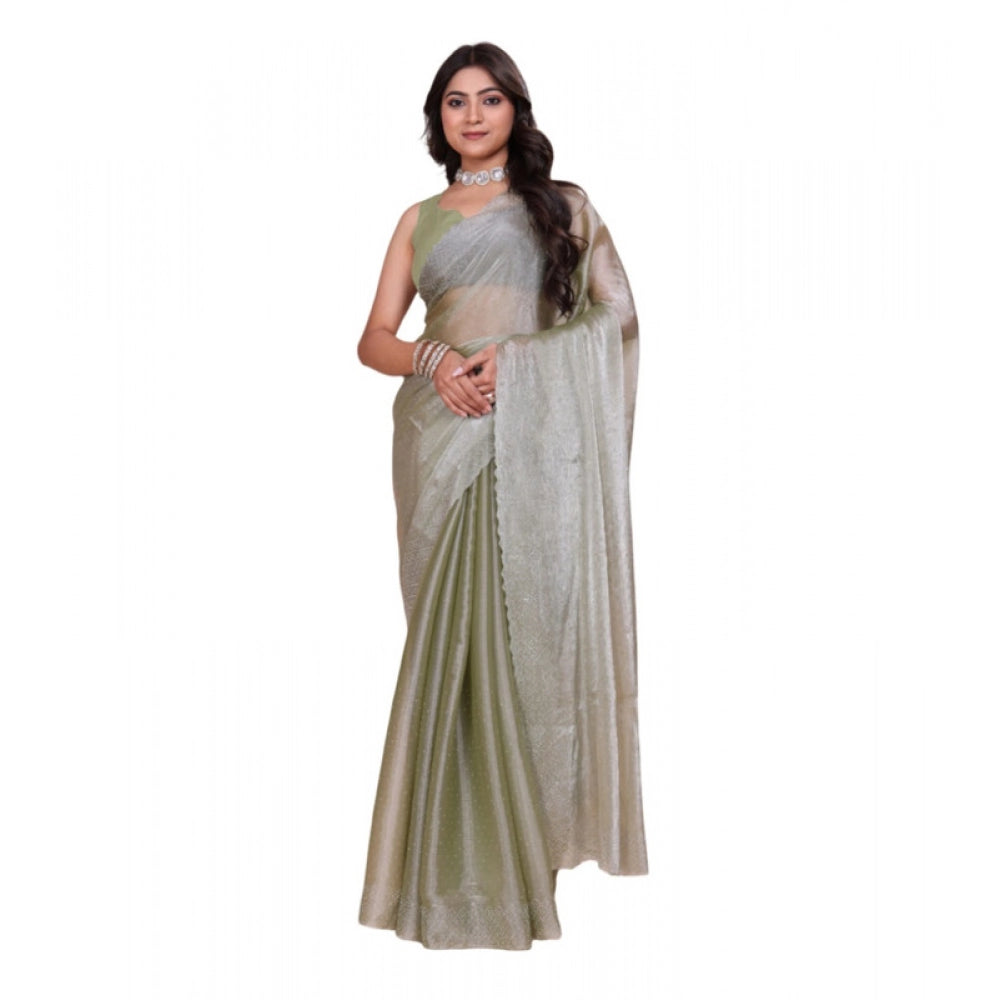 Generic Women's Jimmy choo Embellished Bollywood Saree With Unstitched Blouse 5.5Mtr (Light Green) Main image