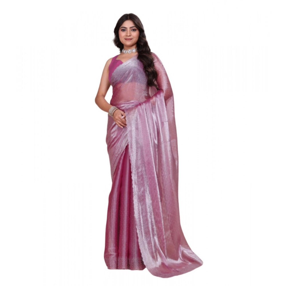 Generic Women's Jimmy choo Embellished Bollywood Saree With Unstitched Blouse 5.5Mtr (Magenta) Main image