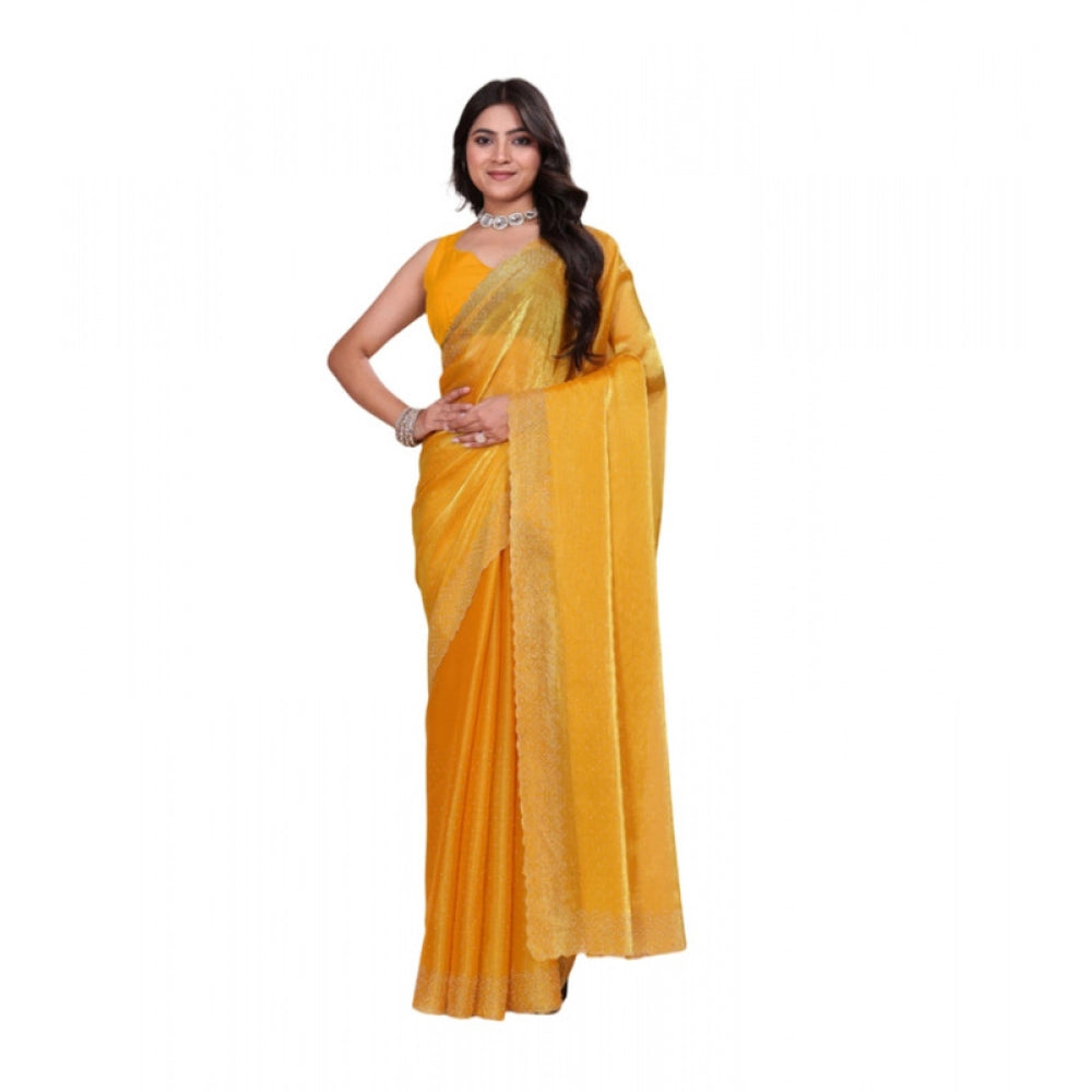Generic Women's Jimmy choo Embellished Bollywood Saree With Unstitched Blouse 5.5Mtr (Mustard) Main image