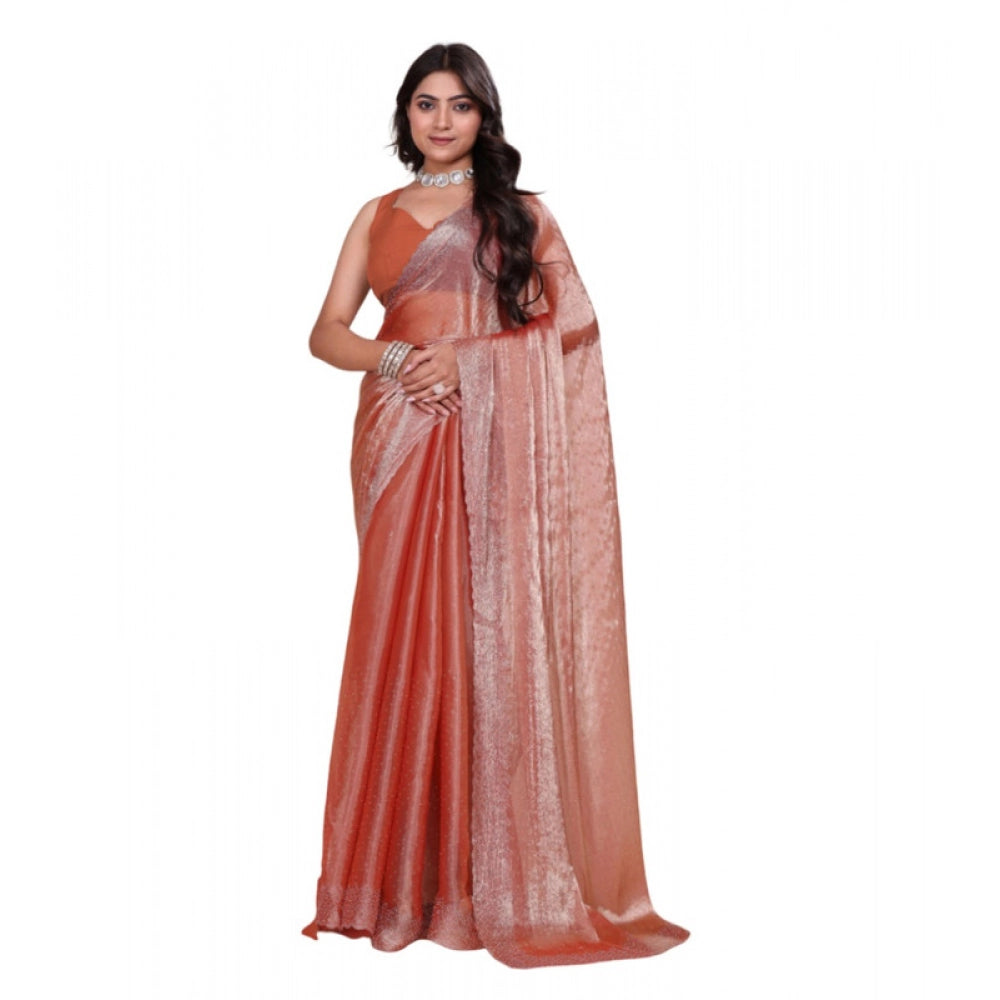 Generic Women's Jimmy choo Embellished Bollywood Saree With Unstitched Blouse 5.5Mtr (Orange) Main image