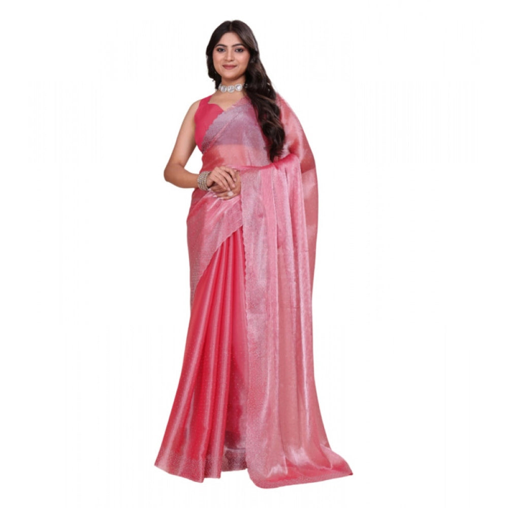 Generic Women's Jimmy choo Embellished Bollywood Saree With Unstitched Blouse 5.5Mtr (Pink) Main image