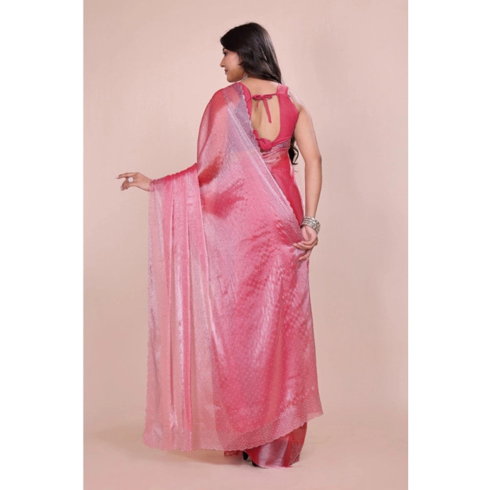 Generic Women's Jimmy choo Embellished Bollywood Saree With Unstitched Blouse 5.5Mtr (Pink) Secondary image