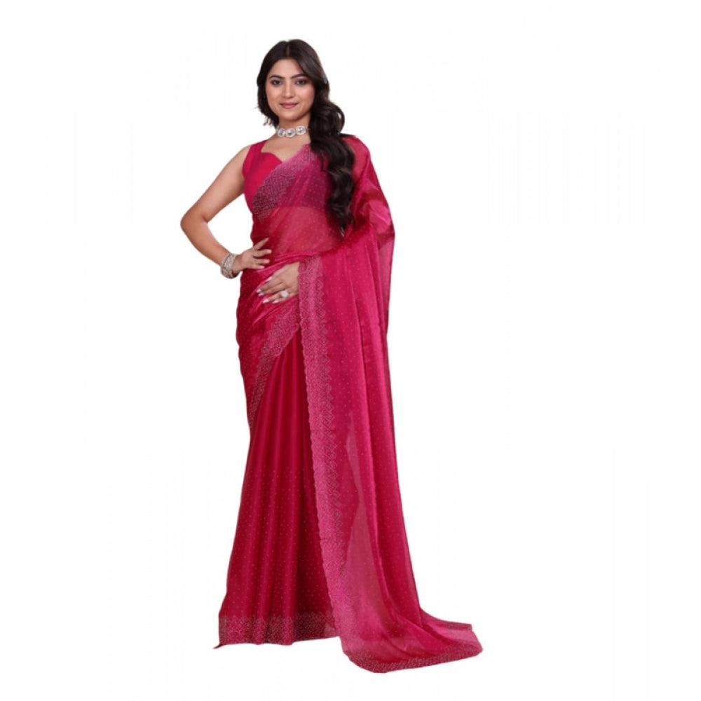 Generic Women's Jimmy choo Embellished Bollywood Saree With Unstitched Blouse 5.5Mtr (Red) Main image