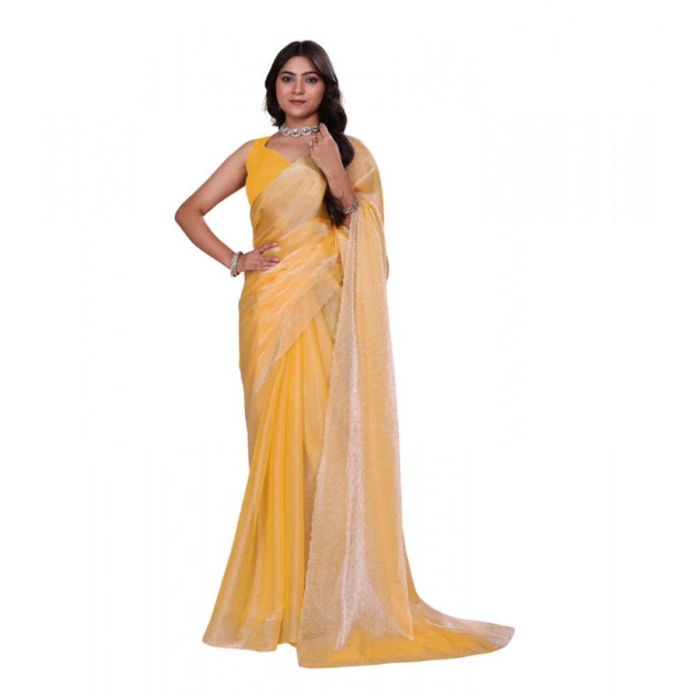 Generic Women's Jimmy choo Embellished Bollywood Saree With Unstitched Blouse 5.5Mtr (Yellow) Main image