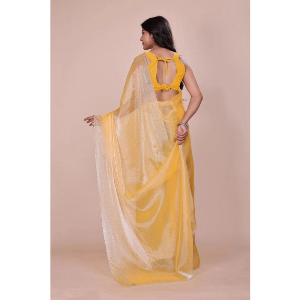 Generic Women's Jimmy choo Embellished Bollywood Saree With Unstitched Blouse 5.5Mtr (Yellow) Secondary image