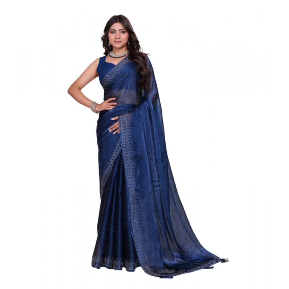 Generic Women's Jimmy choo Embellished Bollywood Saree With Unstitched Blouse 5.5Mtr (Blue) Main image