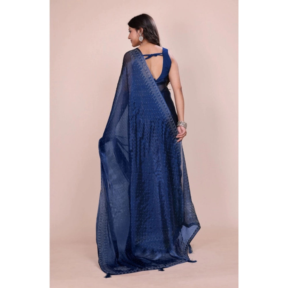 Generic Women's Jimmy choo Embellished Bollywood Saree With Unstitched Blouse 5.5Mtr (Blue) Secondary image