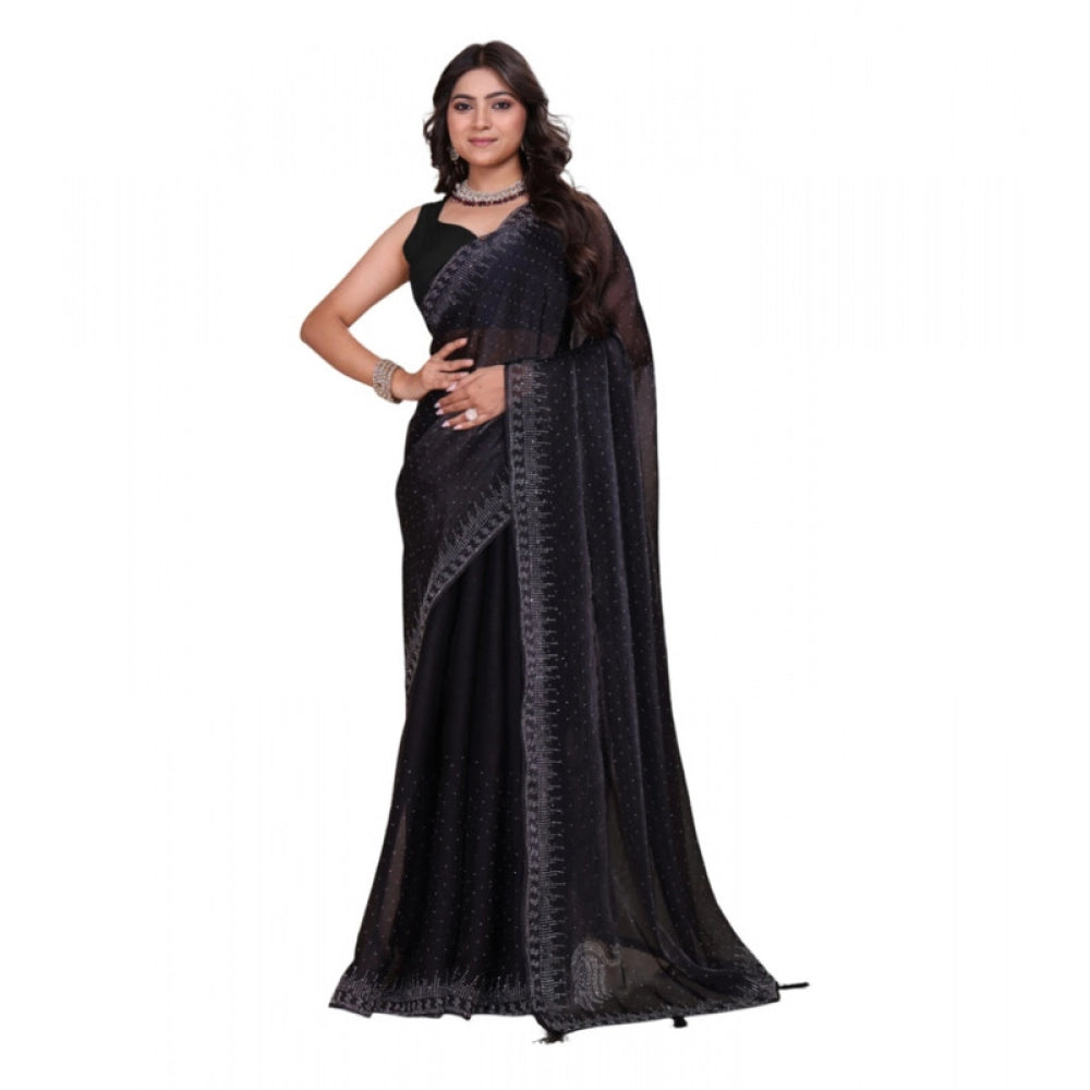 Generic Women's Jimmy choo Embellished Bollywood Saree With Unstitched Blouse 5.5Mtr (Black) Main image