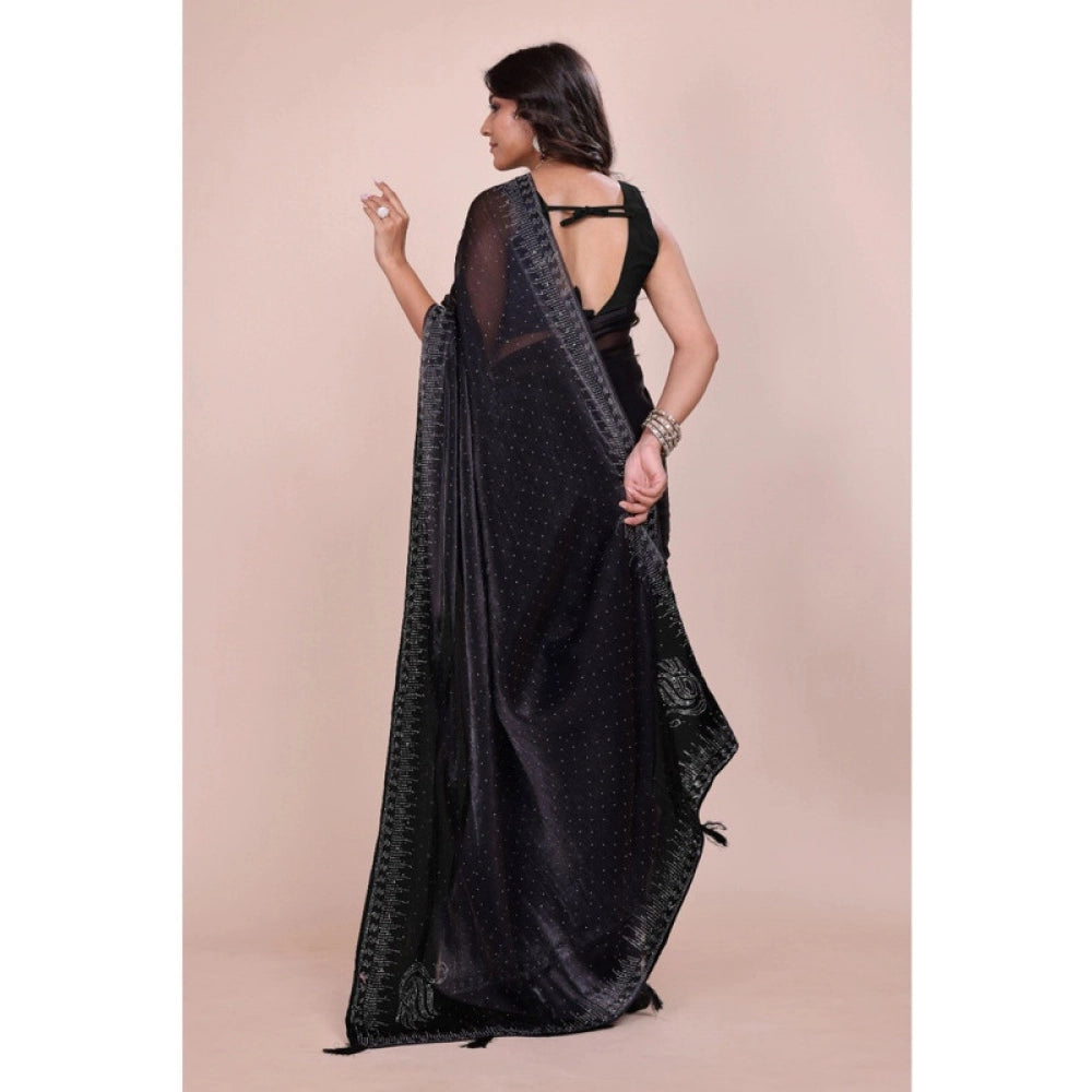 Generic Women's Jimmy choo Embellished Bollywood Saree With Unstitched Blouse 5.5Mtr (Black) Secondary image
