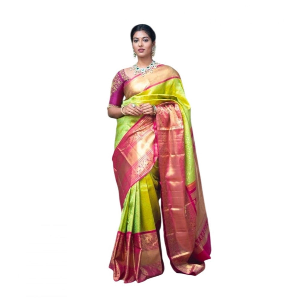 Generic Women's Litchi silk Printed Saree With Unstitched Blouse (Green) Main image