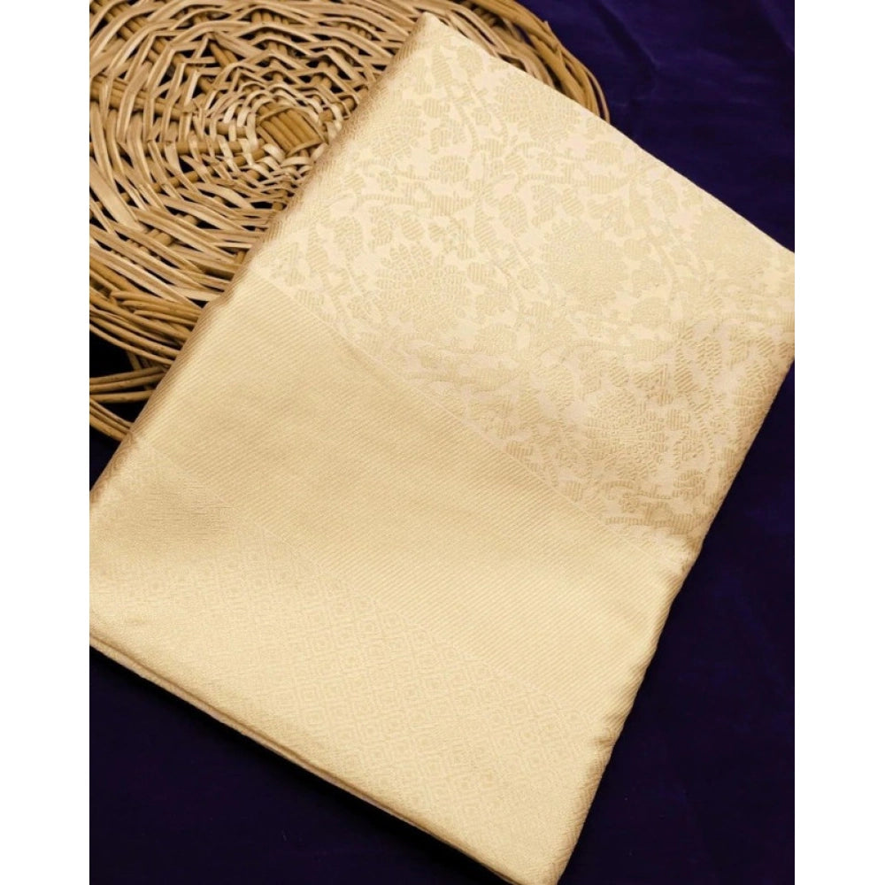 Generic Women's Litchi silk Printed Saree With Unstitched Blouse (Gold) Main image