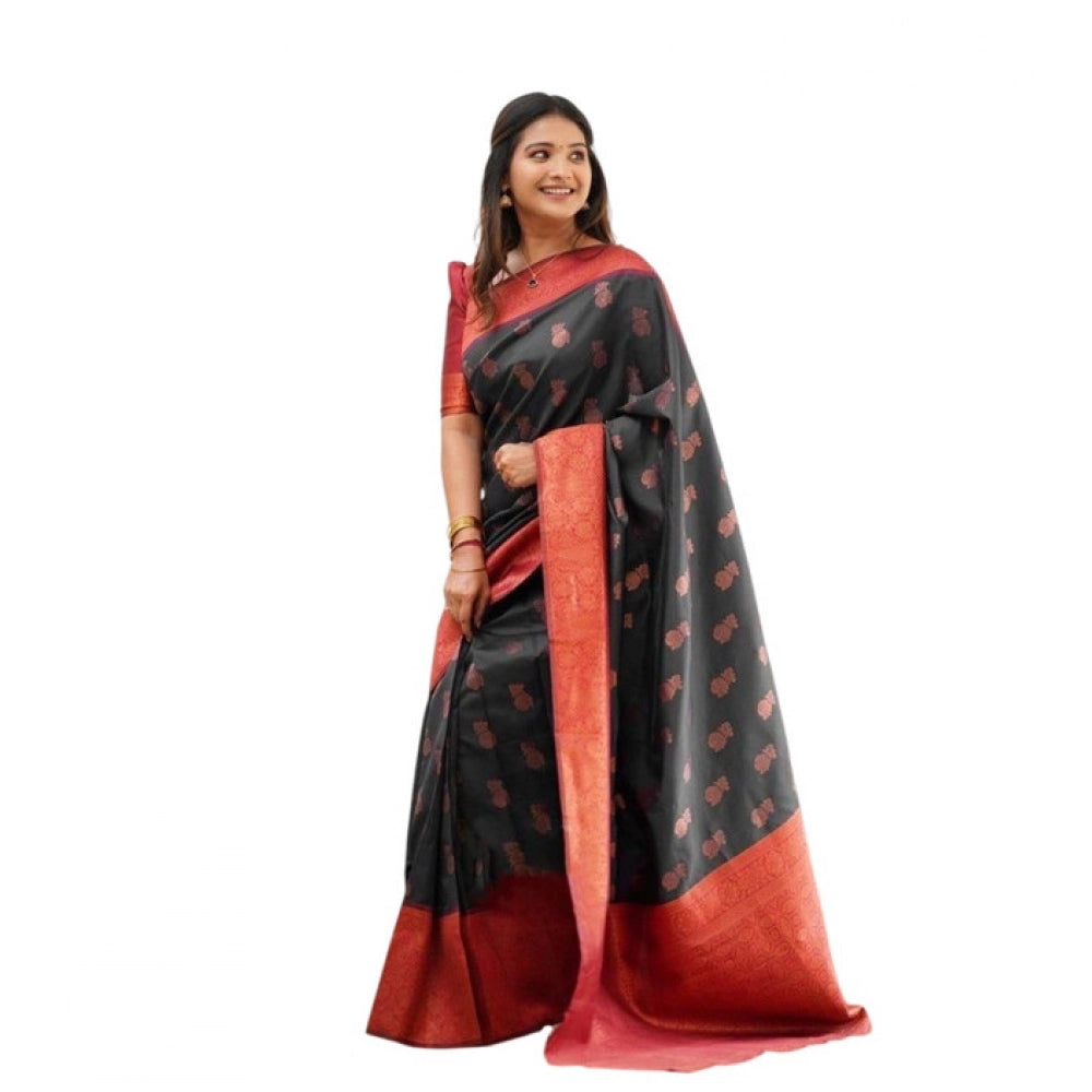 Generic Women's Litchi silk Printed Saree With Unstitched Blouse (Grey) Main image