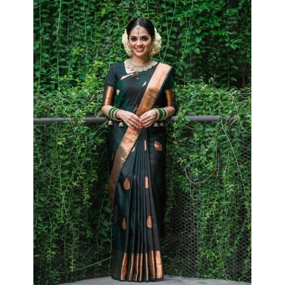 Generic Women's Litchi silk Printed Saree With Unstitched Blouse (Green) Main image