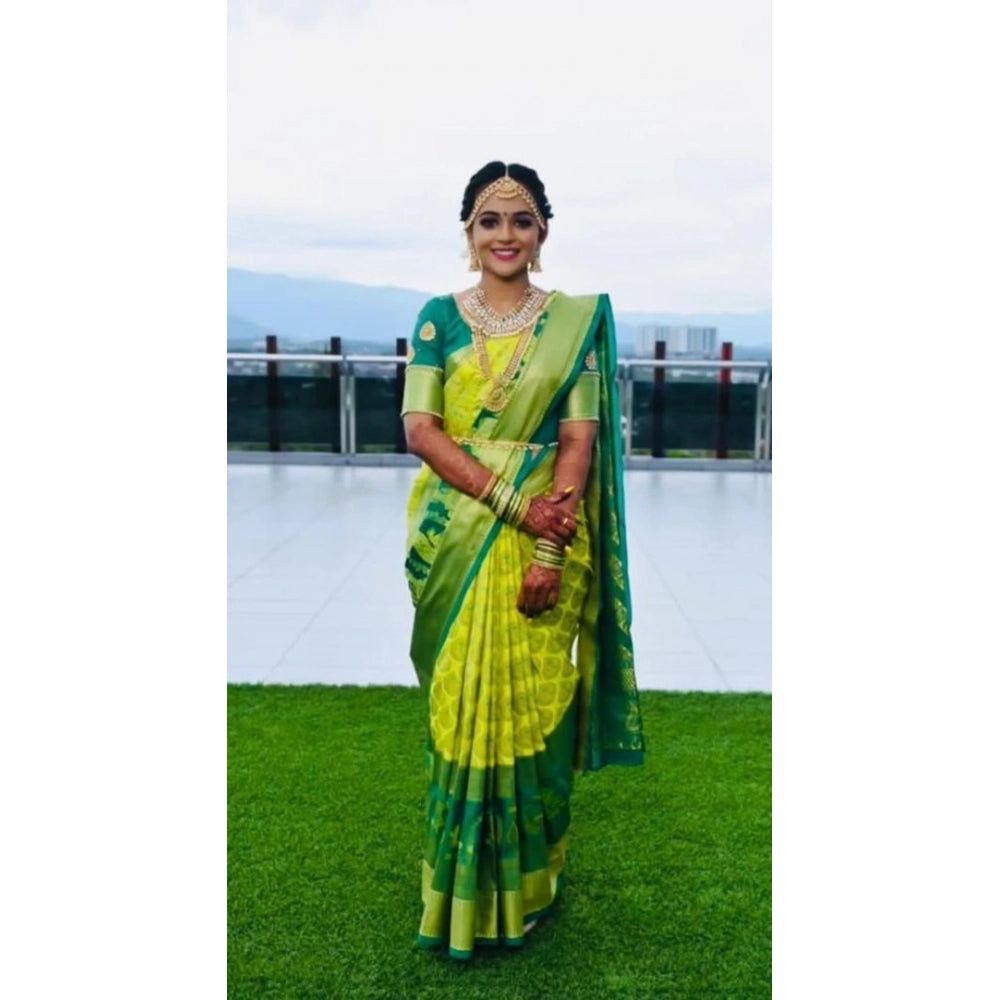 Generic Women's Litchi silk Printed Saree With Unstitched Blouse (Light Green) Main image