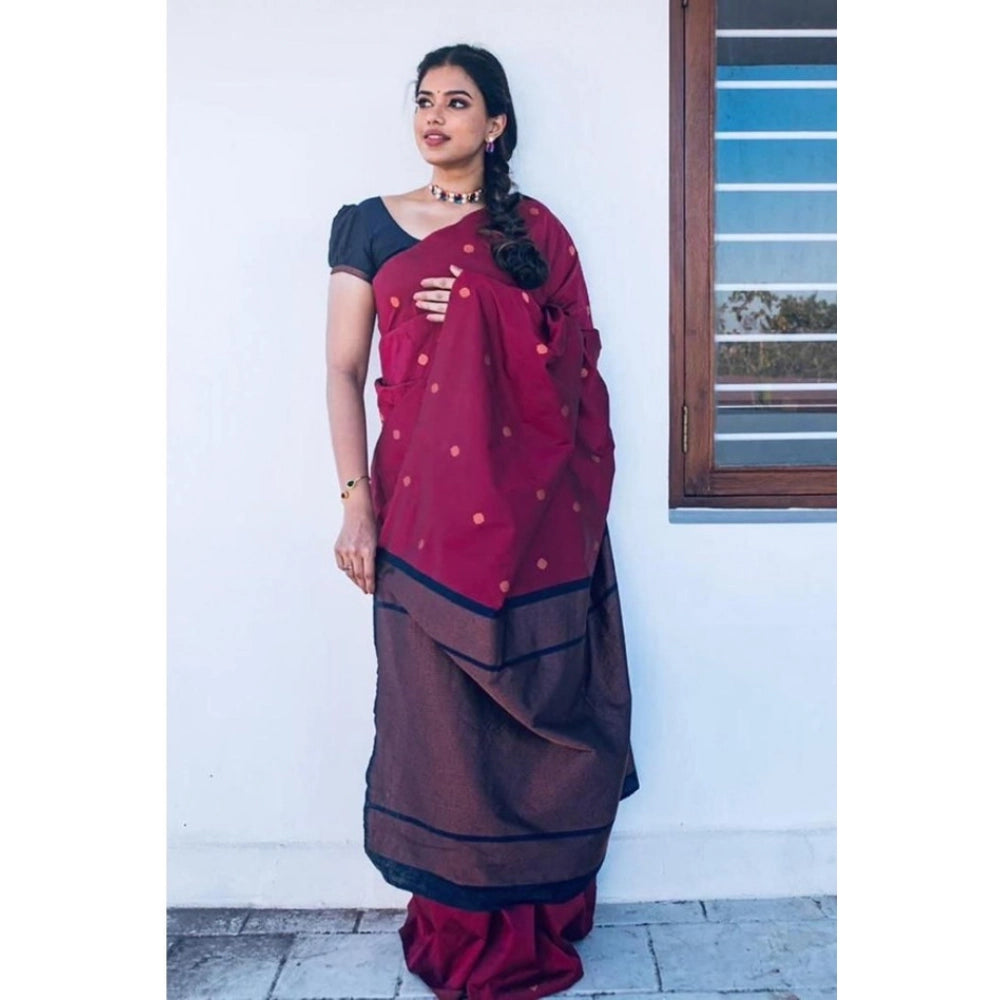 Generic Women's Litchi silk Printed Saree With Unstitched Blouse (Red) Main image