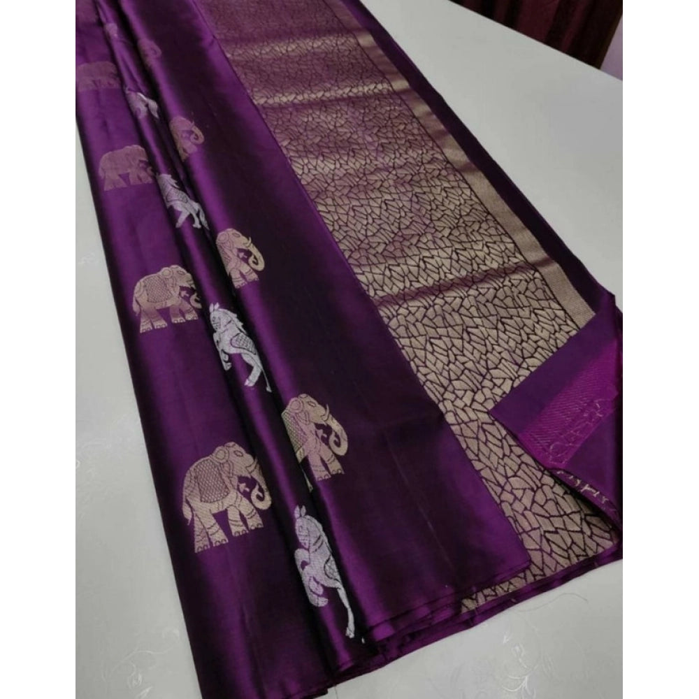 Generic Women's Litchi silk Printed Saree With Unstitched Blouse (Magenta With pink) Main image
