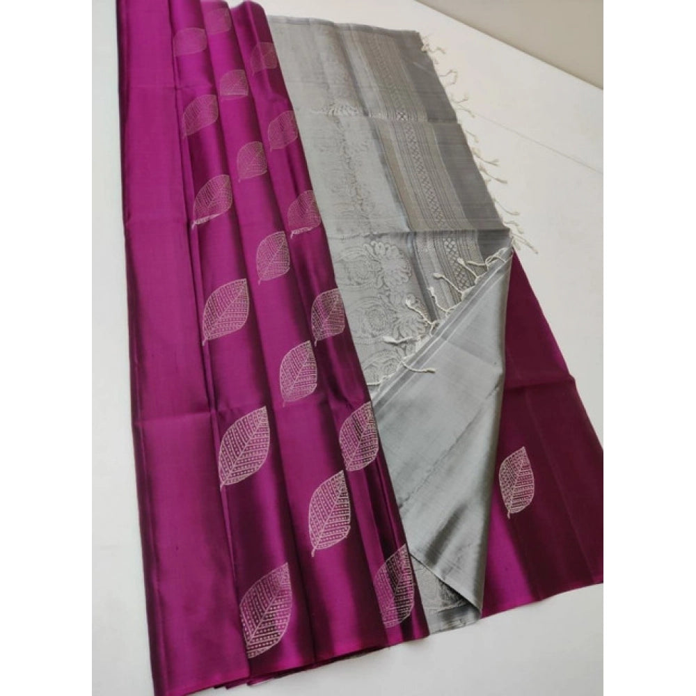 Generic Women's Litchi silk Printed Saree With Unstitched Blouse (Pink) Main image