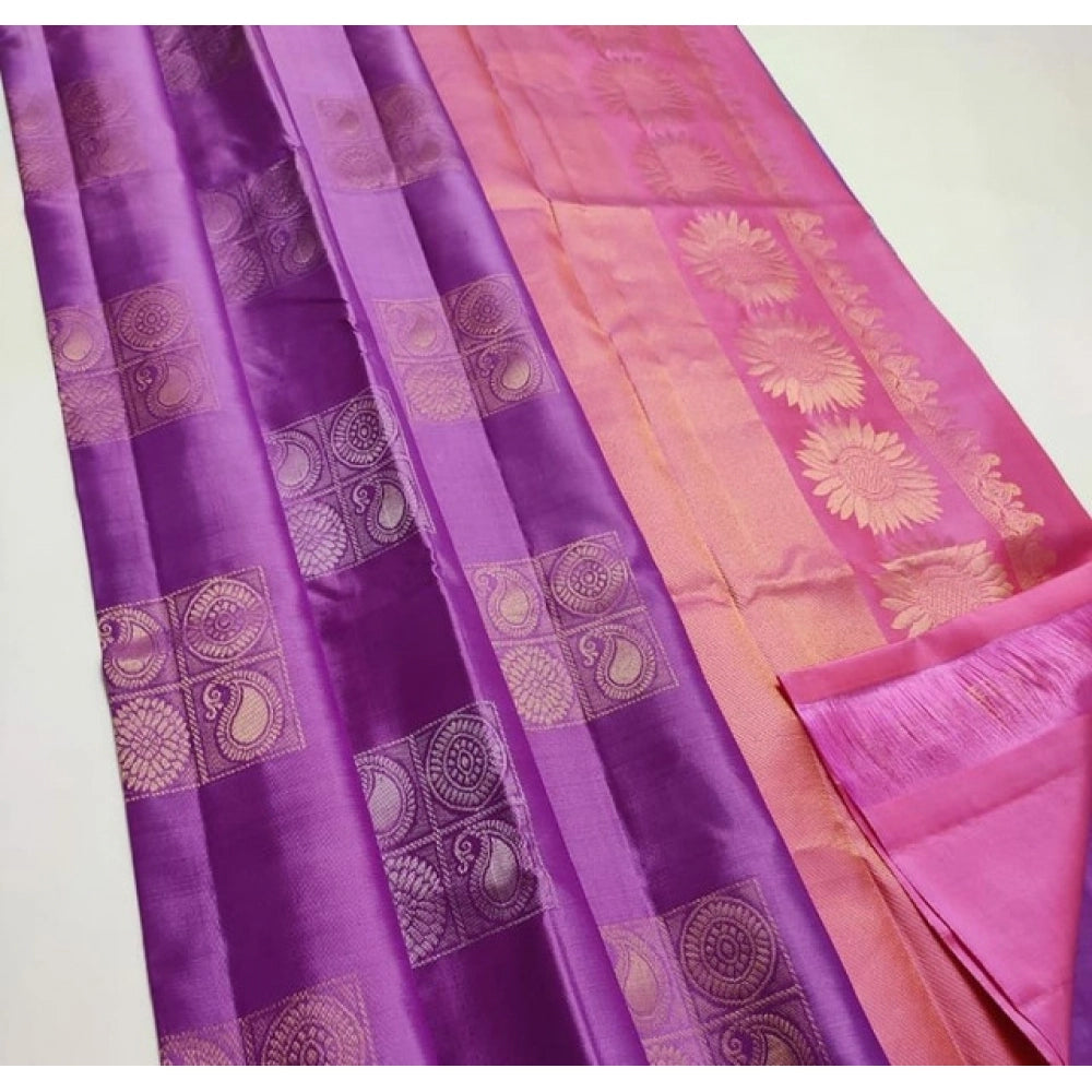 Generic Women's Litchi silk Printed Saree With Unstitched Blouse (Magenta With pink) Main image