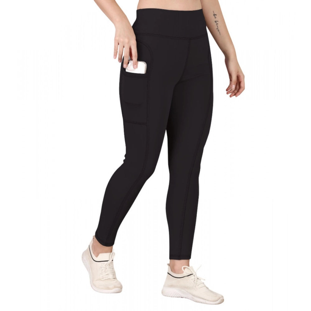 Generic Women's Polyester Solid Ankle length High Waisted Tights (Black) Main image