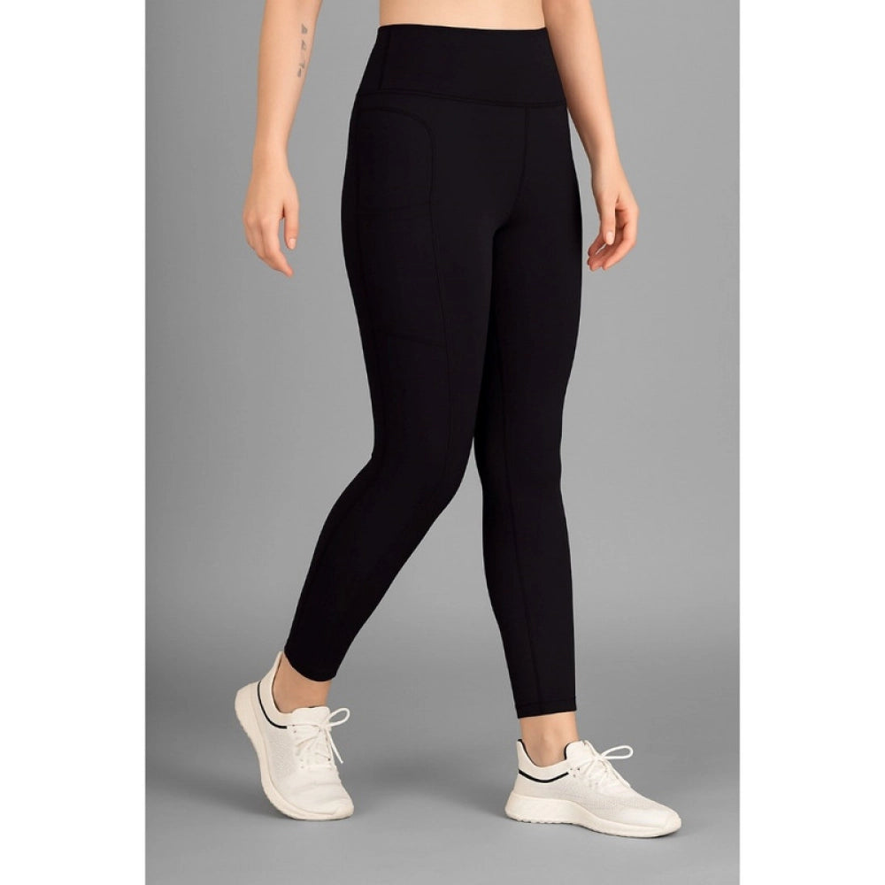 Generic Women's Polyester Solid Ankle length High Waisted Tights (Black) Secondary image