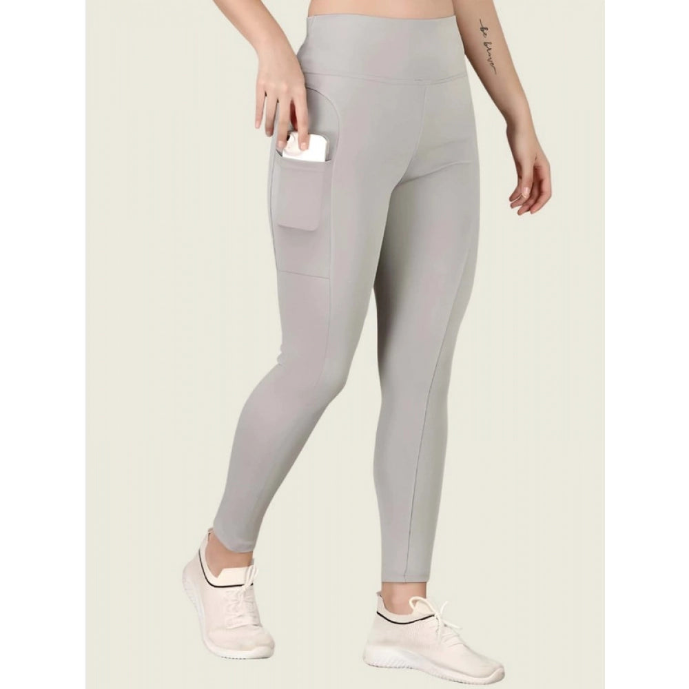 Generic Women's Polyester Solid Ankle length High Waisted Tights (Grey) Secondary image