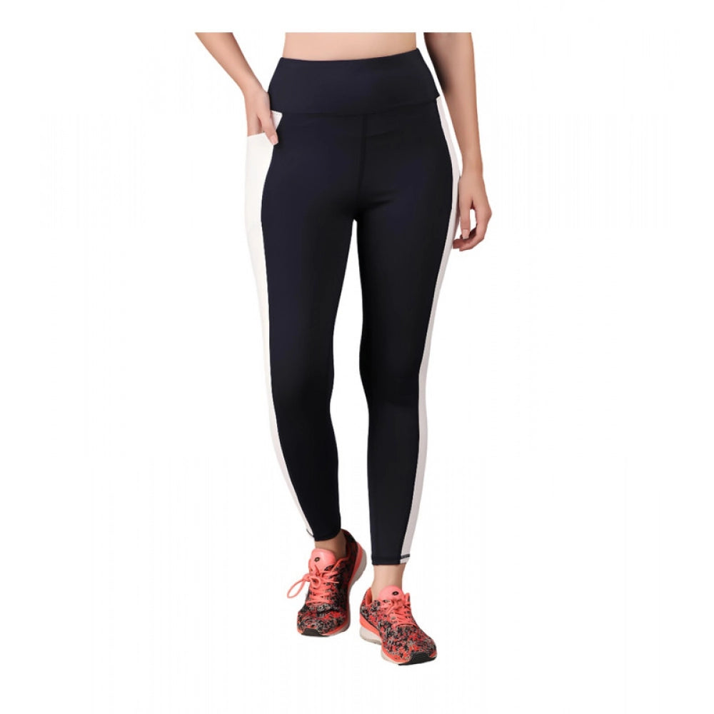 Generic Women's Polyester Solid Ankle length High Waisted Tights (Navy Blue) Main image