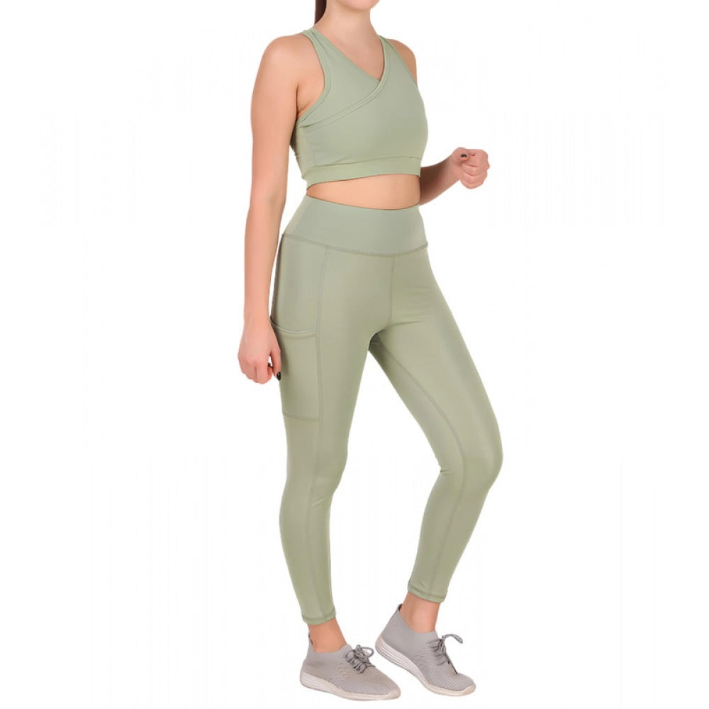 Generic Women's Polyester Solid Ankle length High Waisted Tights (Sea Green) Main image
