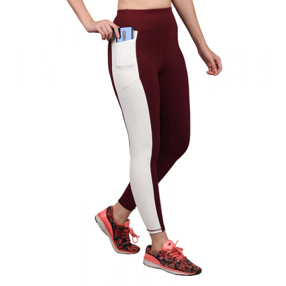 Generic Women's Polyester Solid Ankle length High Waisted Tights (Maroon) Main image