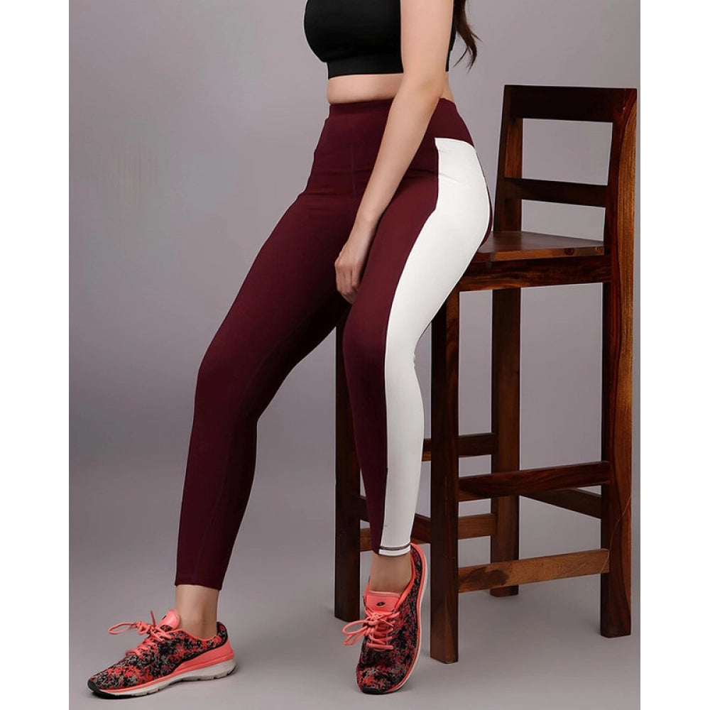 Generic Women's Polyester Solid Ankle length High Waisted Tights (Maroon) Secondary image