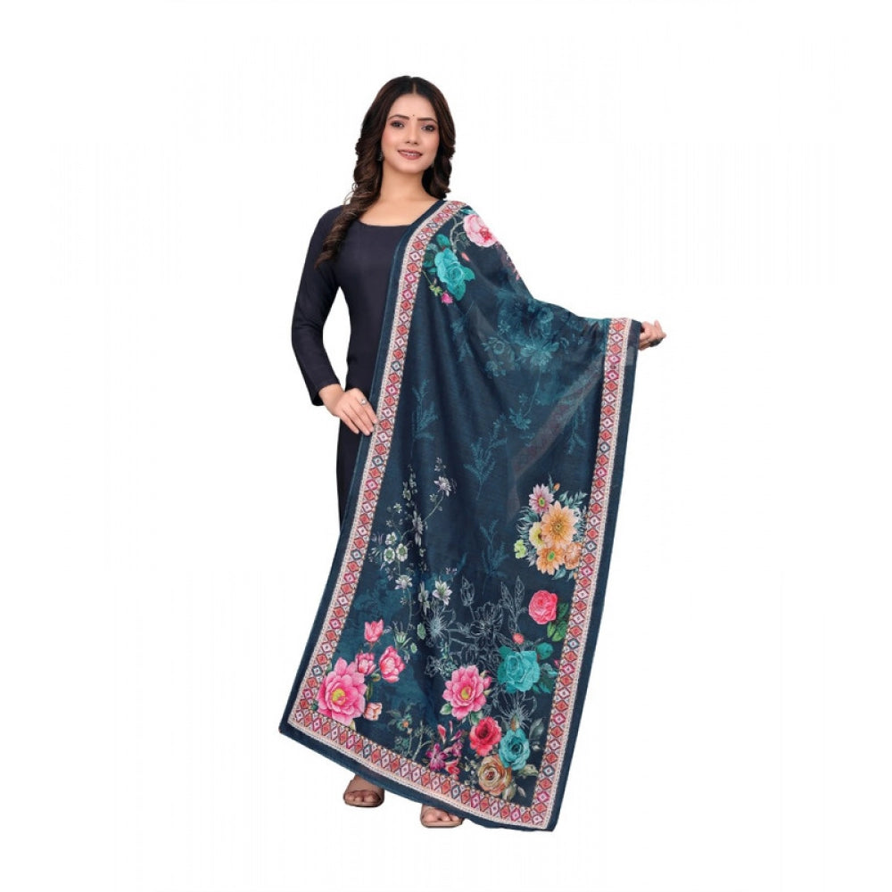 Generic Women's chanderi silk  Printed Dupatta (Navy Blue, Length: 2 Mtr) Main image