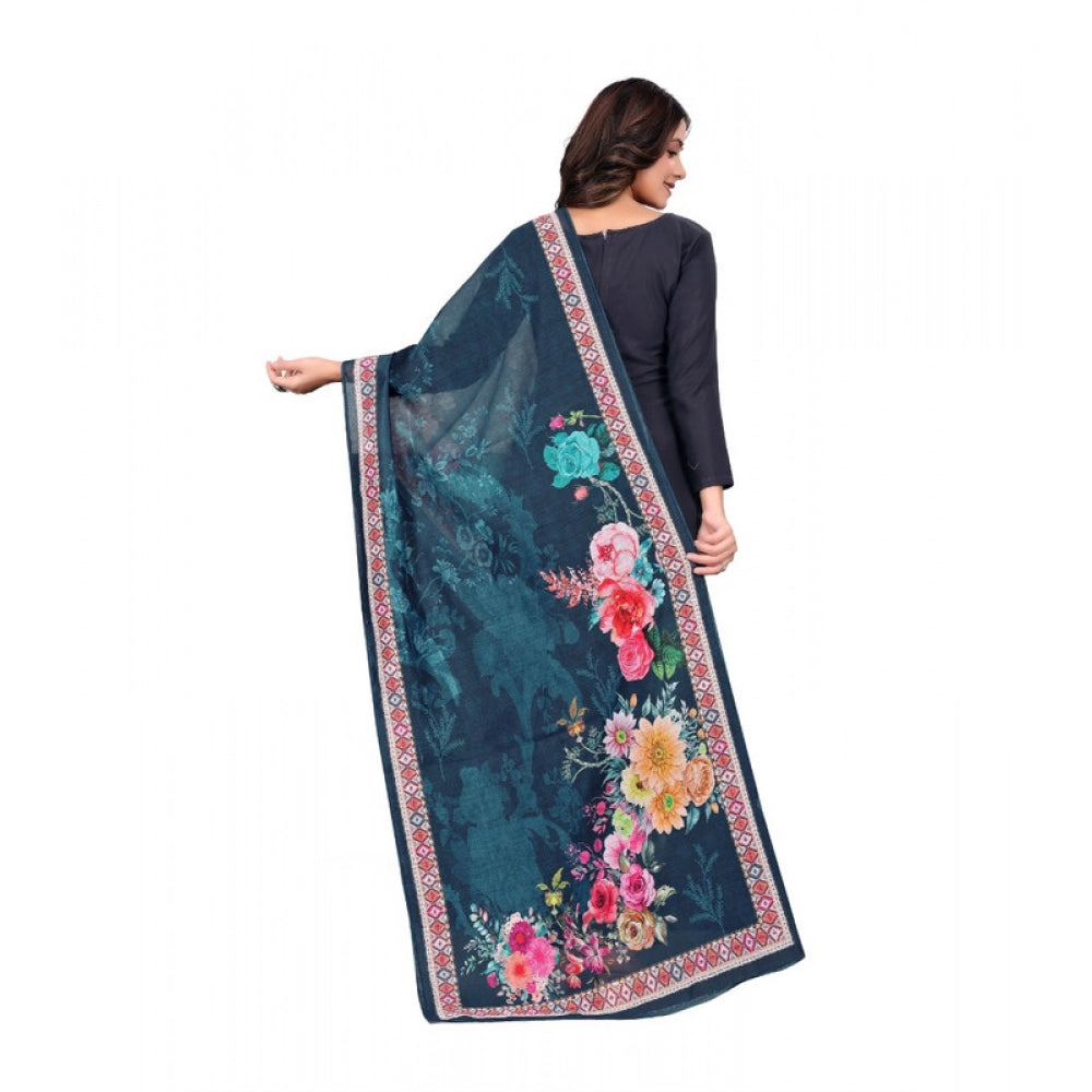 Generic Women's chanderi silk  Printed Dupatta (Navy Blue, Length: 2 Mtr) Secondary image