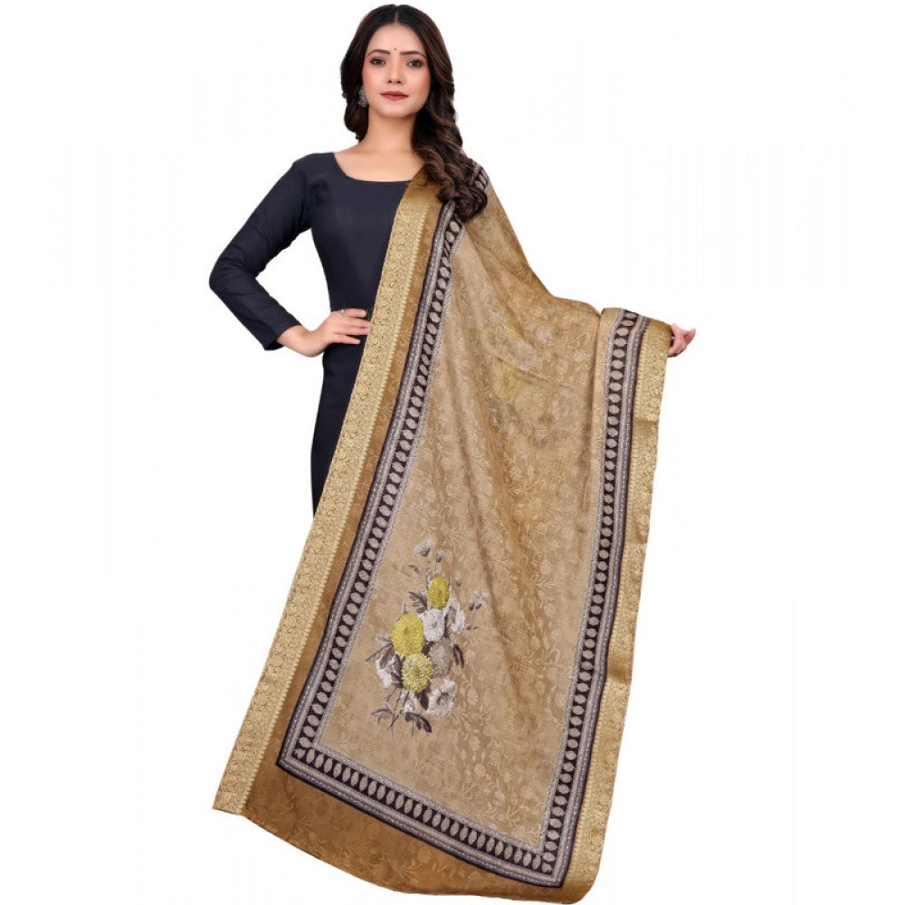 Generic Women's chanderi silk  Printed Dupatta (Beige, Length: 2 Mtr) Main image