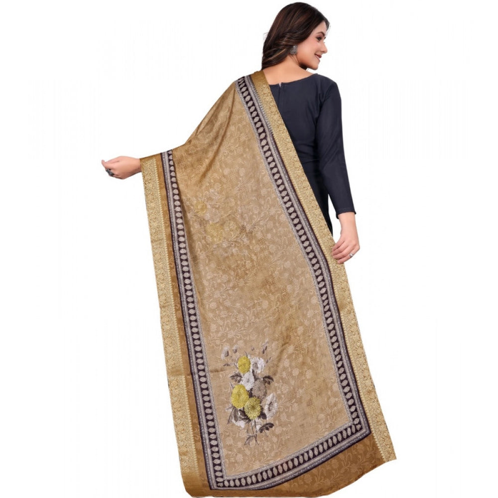 Generic Women's chanderi silk  Printed Dupatta (Beige, Length: 2 Mtr) Secondary image