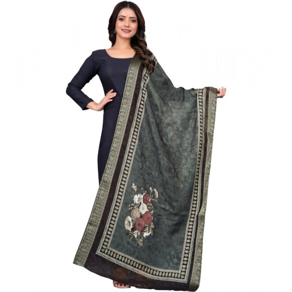 Generic Women's chanderi silk  Printed Dupatta (Black, Length: 2 Mtr) Main image